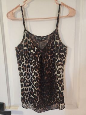 SINGLE Leopard Print Spaghetti Strap Top - Brown/Black